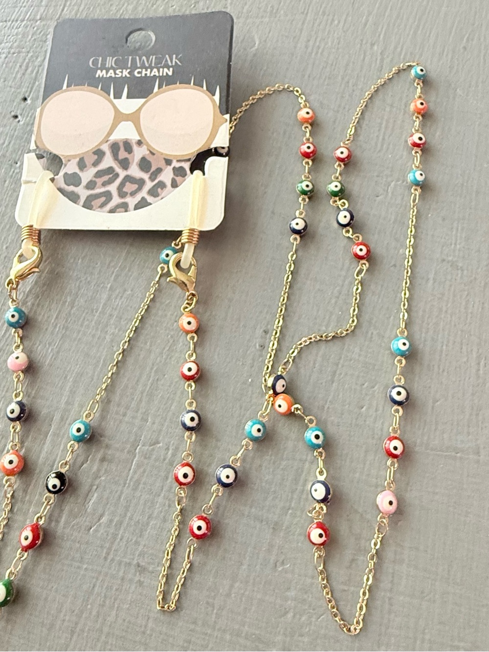 Chic Tweak Gold Eyewear Glasses Readers Chain Multicolor Evil-eye Beads